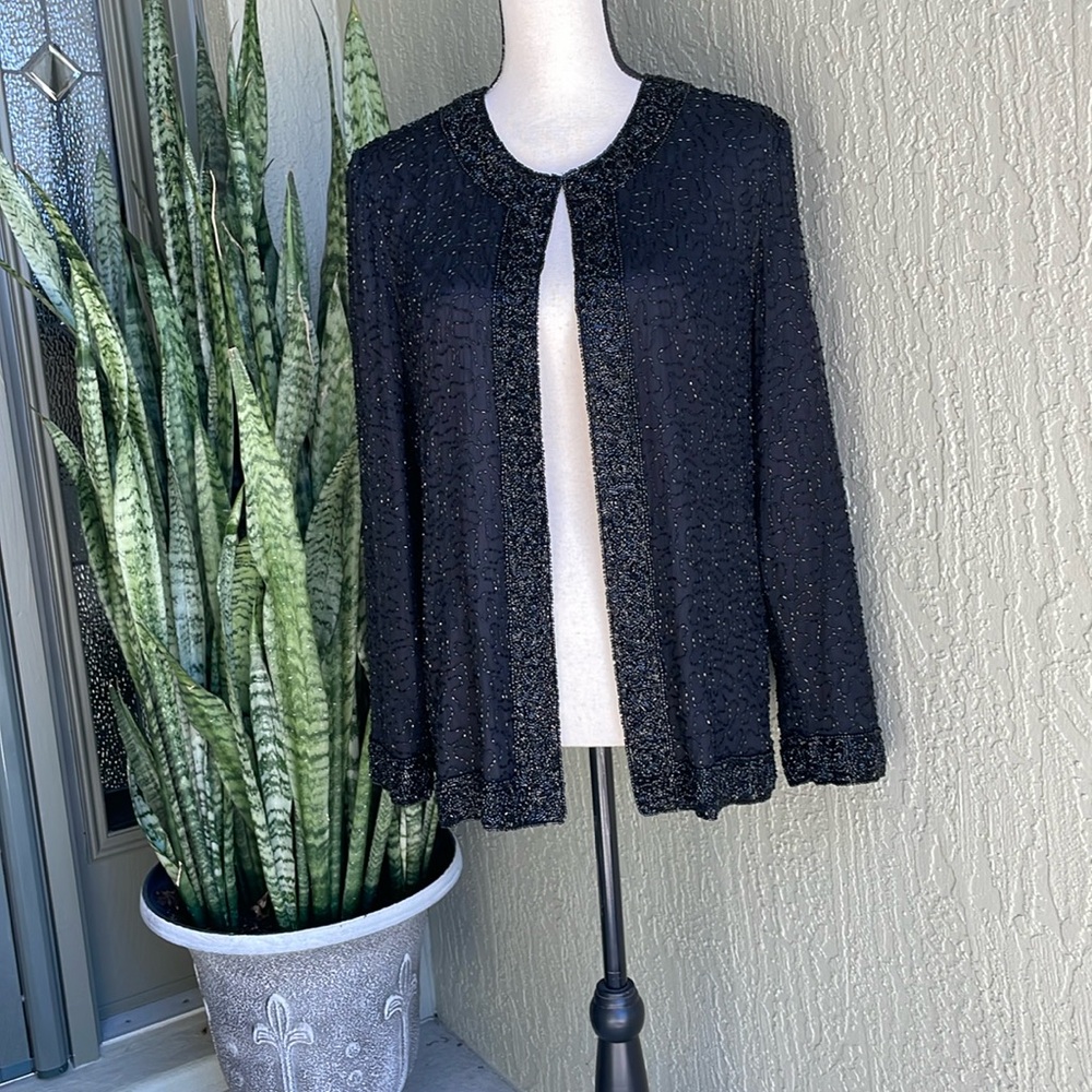 Stunning Vintage Laurence Kazar silk sequin beaded jacket evening cruise wear